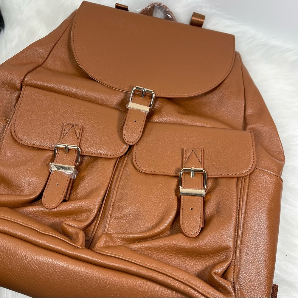 New Leather Diaper Backpack Bag with 12 Organizing Pouches,Changing Pad(Brown) - Picture 9 of 14